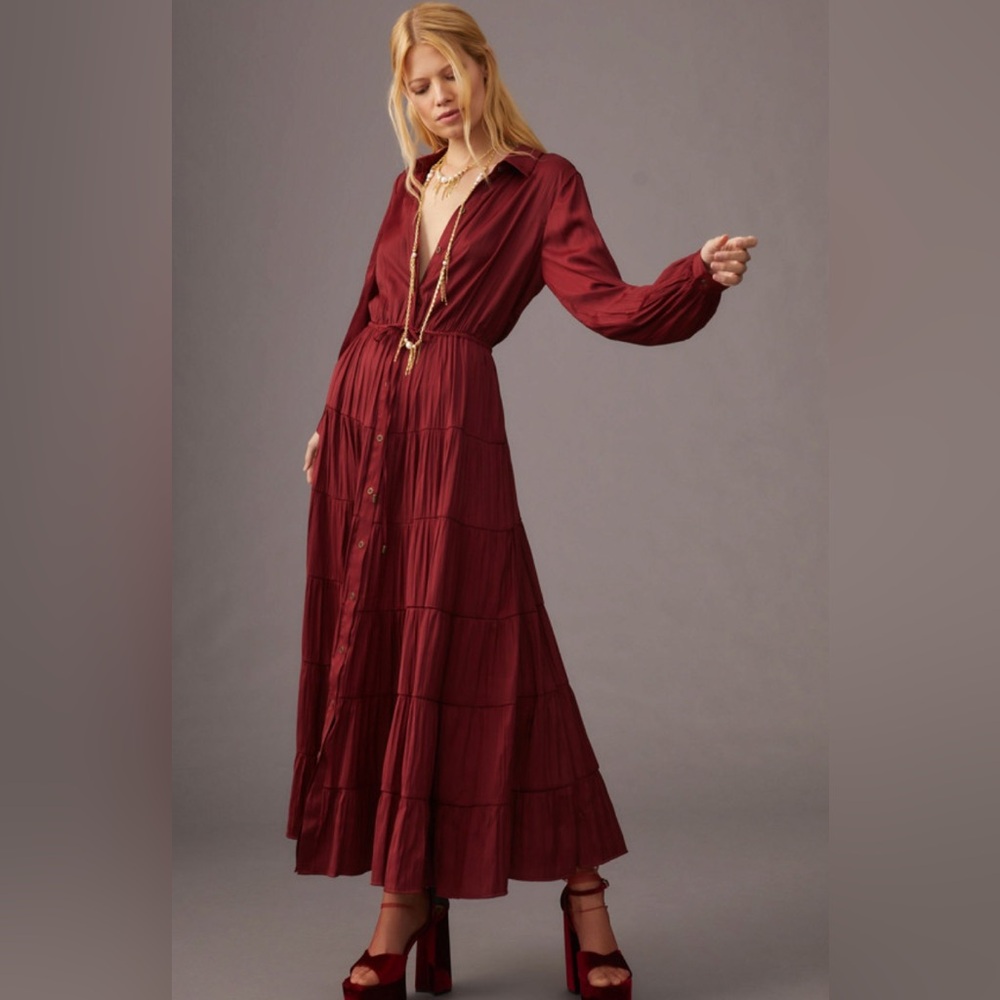 Anthropologie Tiered Button-Front Dress